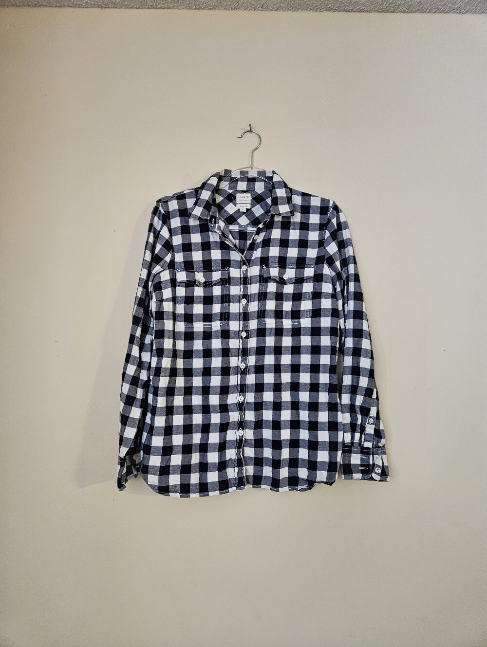 J. Crew Navy and White Check Button-Down Shirt, Size Medium